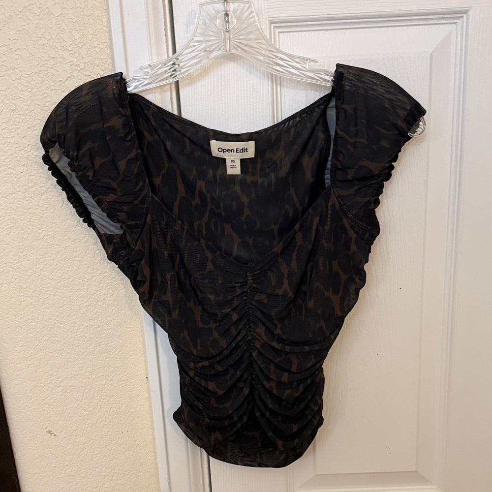 Open Edit Women's Black Ruched Blouse